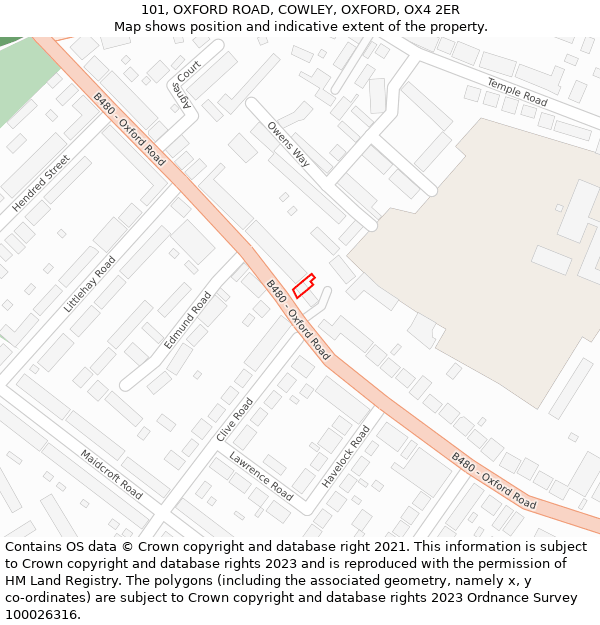 101, OXFORD ROAD, COWLEY, OXFORD, OX4 2ER: Location map and indicative extent of plot