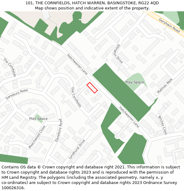 101, THE CORNFIELDS, HATCH WARREN, BASINGSTOKE, RG22 4QD: Location map and indicative extent of plot