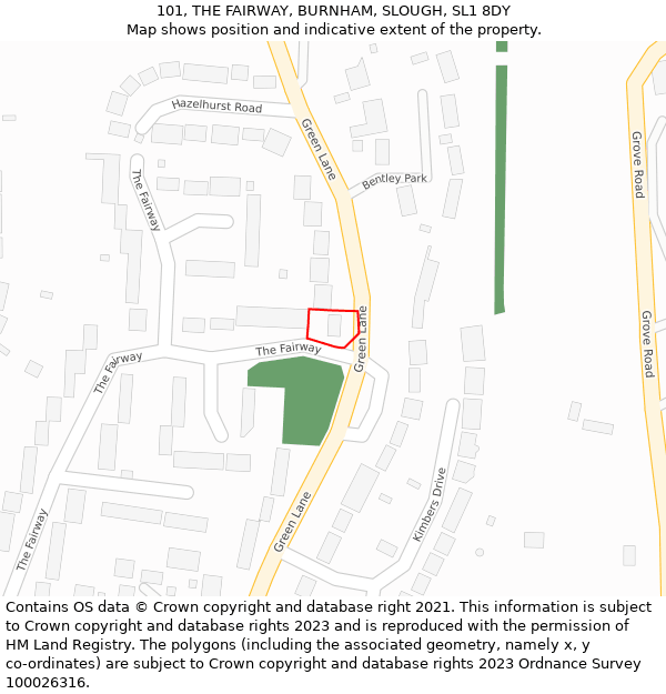 101, THE FAIRWAY, BURNHAM, SLOUGH, SL1 8DY: Location map and indicative extent of plot