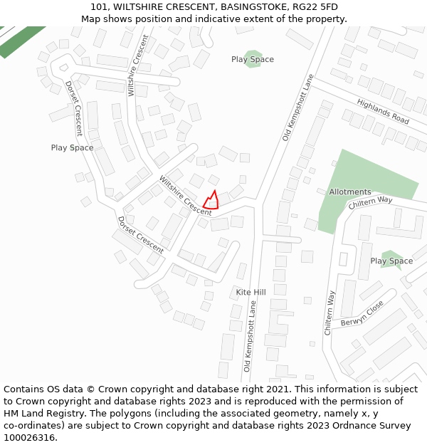 101, WILTSHIRE CRESCENT, BASINGSTOKE, RG22 5FD: Location map and indicative extent of plot
