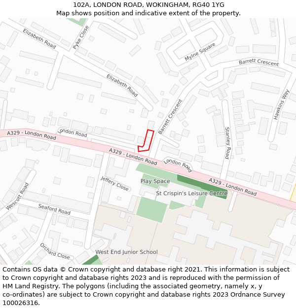 102A, LONDON ROAD, WOKINGHAM, RG40 1YG: Location map and indicative extent of plot