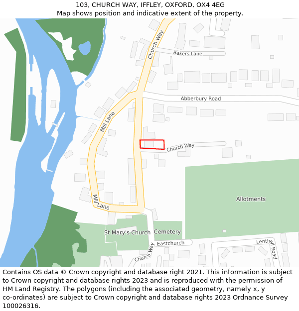 103, CHURCH WAY, IFFLEY, OXFORD, OX4 4EG: Location map and indicative extent of plot