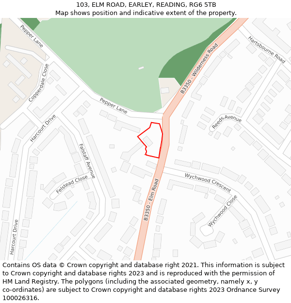 103, ELM ROAD, EARLEY, READING, RG6 5TB: Location map and indicative extent of plot