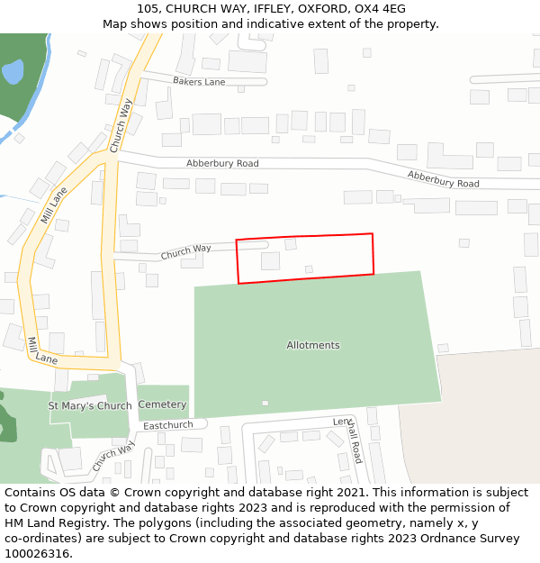 105, CHURCH WAY, IFFLEY, OXFORD, OX4 4EG: Location map and indicative extent of plot