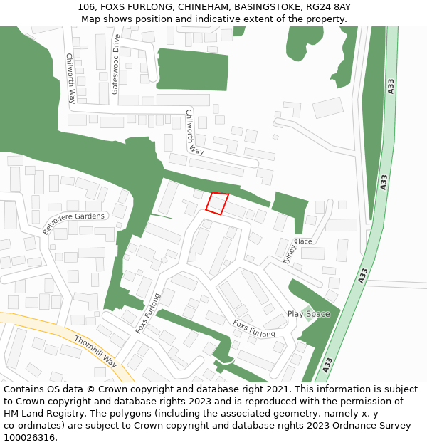 106, FOXS FURLONG, CHINEHAM, BASINGSTOKE, RG24 8AY: Location map and indicative extent of plot