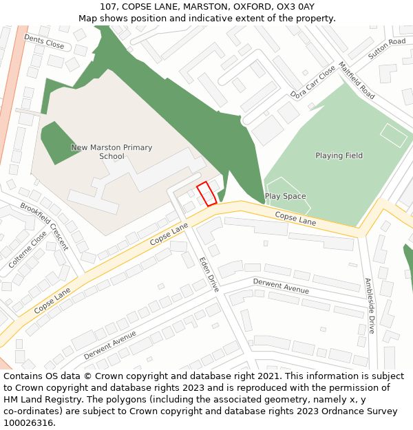 107, COPSE LANE, MARSTON, OXFORD, OX3 0AY: Location map and indicative extent of plot