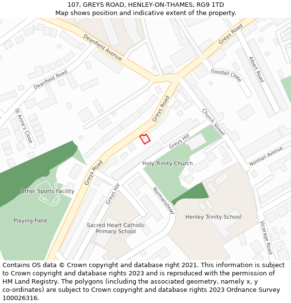 107, GREYS ROAD, HENLEY-ON-THAMES, RG9 1TD: Location map and indicative extent of plot