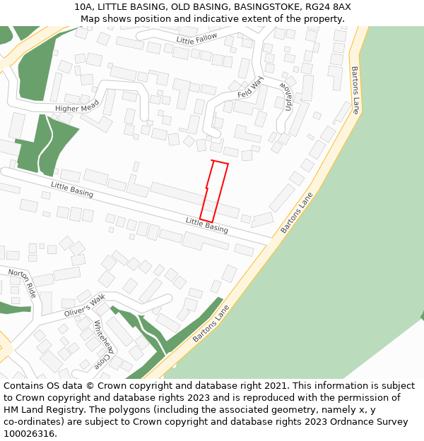 10A, LITTLE BASING, OLD BASING, BASINGSTOKE, RG24 8AX: Location map and indicative extent of plot