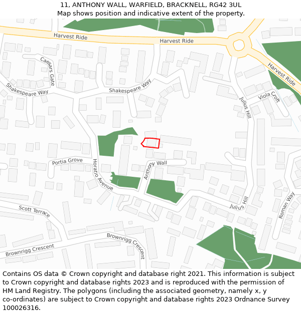 11, ANTHONY WALL, WARFIELD, BRACKNELL, RG42 3UL: Location map and indicative extent of plot