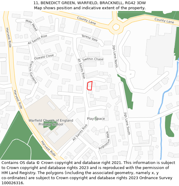 11, BENEDICT GREEN, WARFIELD, BRACKNELL, RG42 3DW: Location map and indicative extent of plot