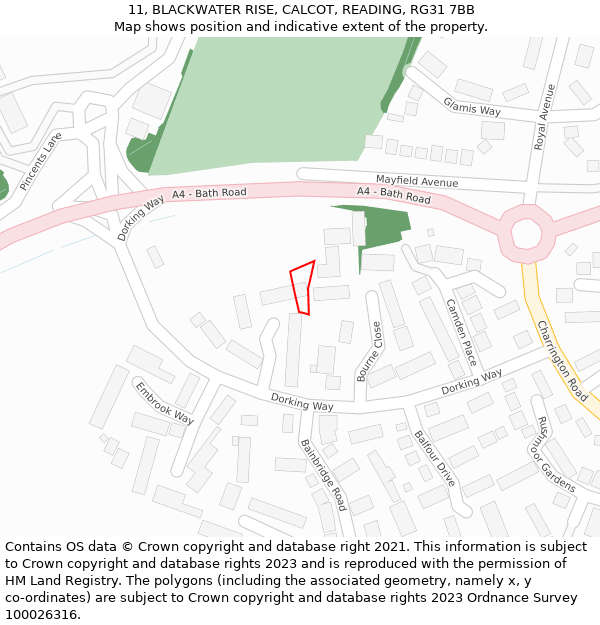 11, BLACKWATER RISE, CALCOT, READING, RG31 7BB: Location map and indicative extent of plot