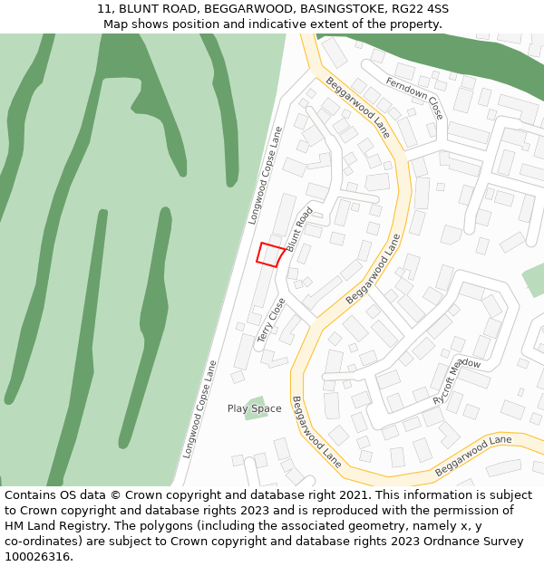 11, BLUNT ROAD, BEGGARWOOD, BASINGSTOKE, RG22 4SS: Location map and indicative extent of plot