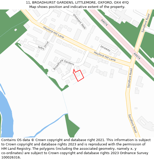 11, BROADHURST GARDENS, LITTLEMORE, OXFORD, OX4 4YQ: Location map and indicative extent of plot