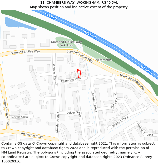 11, CHAMBERS WAY, WOKINGHAM, RG40 5AL: Location map and indicative extent of plot