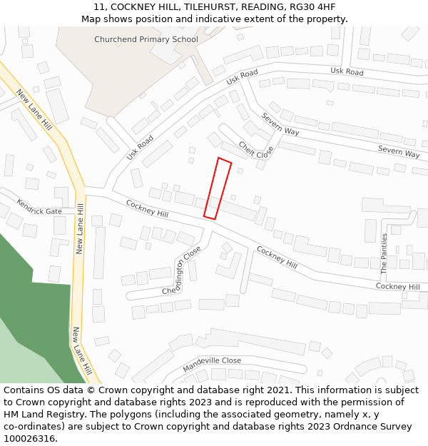 11, COCKNEY HILL, TILEHURST, READING, RG30 4HF: Location map and indicative extent of plot