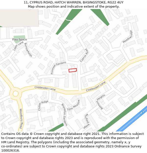 11, CYPRUS ROAD, HATCH WARREN, BASINGSTOKE, RG22 4UY: Location map and indicative extent of plot