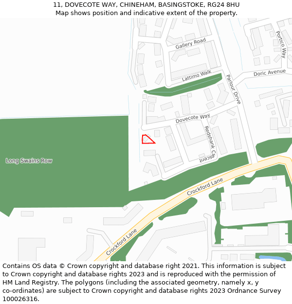 11, DOVECOTE WAY, CHINEHAM, BASINGSTOKE, RG24 8HU: Location map and indicative extent of plot