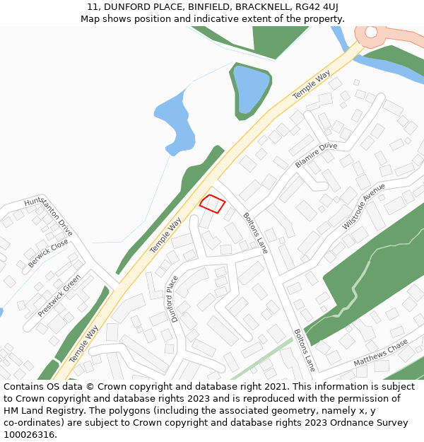 11, DUNFORD PLACE, BINFIELD, BRACKNELL, RG42 4UJ: Location map and indicative extent of plot