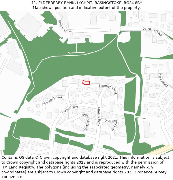 11, ELDERBERRY BANK, LYCHPIT, BASINGSTOKE, RG24 8RY: Location map and indicative extent of plot