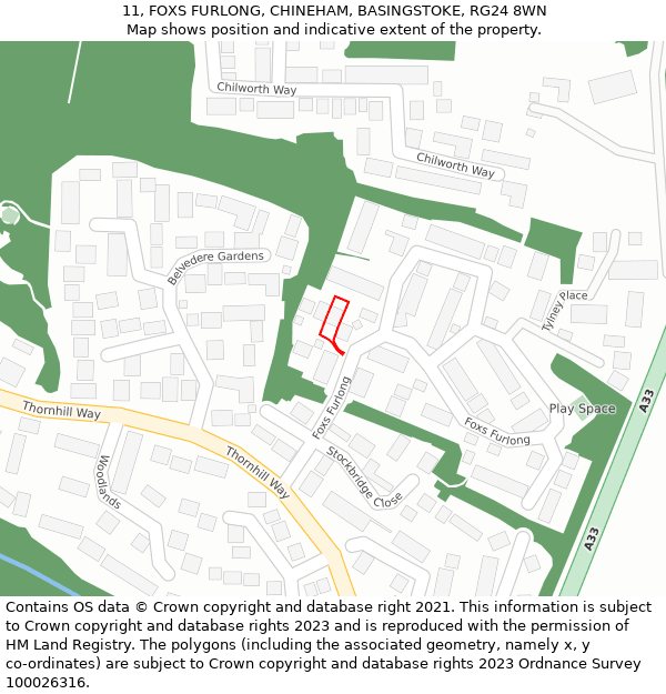 11, FOXS FURLONG, CHINEHAM, BASINGSTOKE, RG24 8WN: Location map and indicative extent of plot