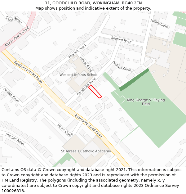 11, GOODCHILD ROAD, WOKINGHAM, RG40 2EN: Location map and indicative extent of plot