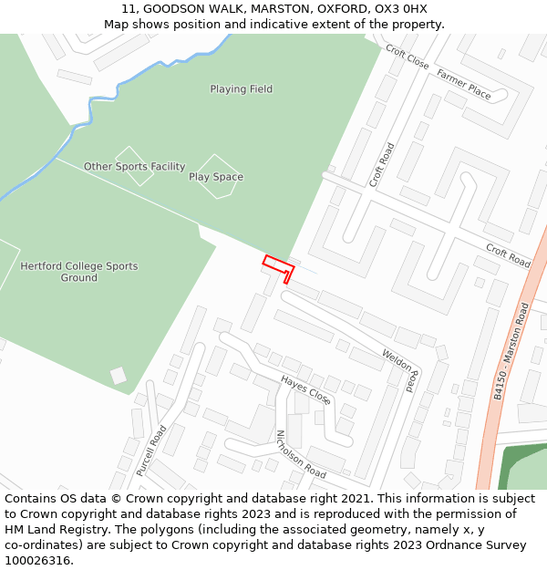 11, GOODSON WALK, MARSTON, OXFORD, OX3 0HX: Location map and indicative extent of plot