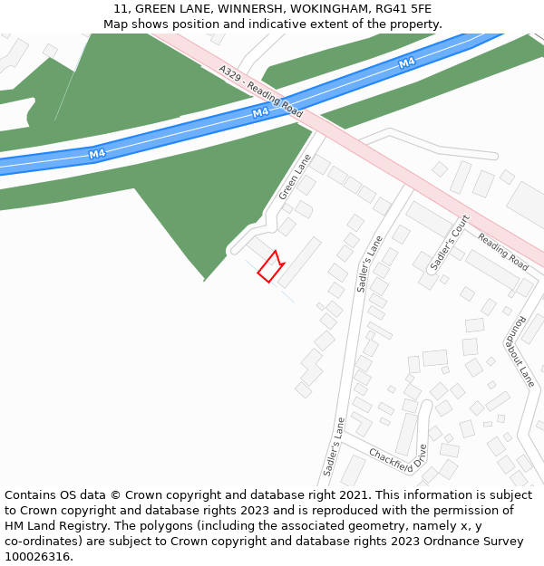 11, GREEN LANE, WINNERSH, WOKINGHAM, RG41 5FE: Location map and indicative extent of plot