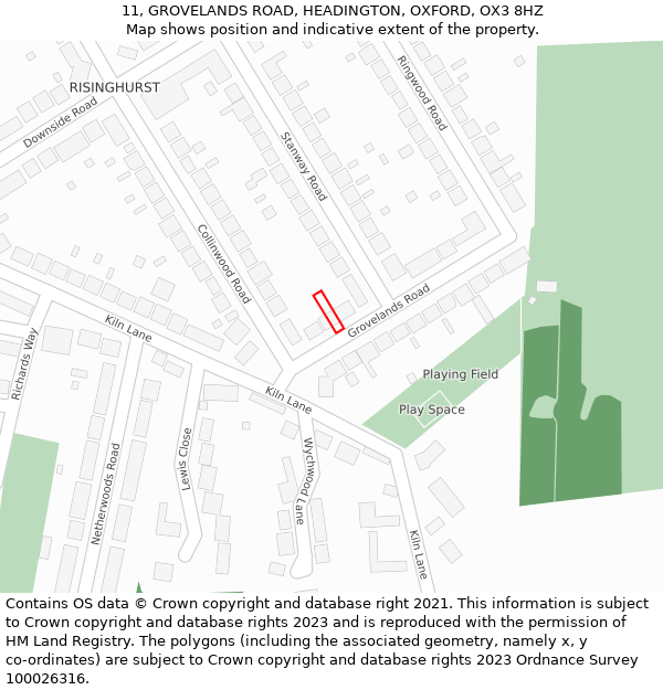 11, GROVELANDS ROAD, HEADINGTON, OXFORD, OX3 8HZ: Location map and indicative extent of plot