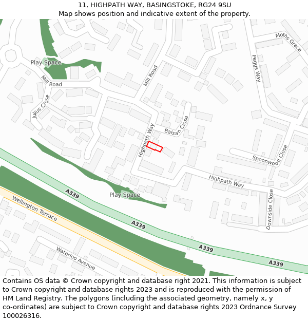 11, HIGHPATH WAY, BASINGSTOKE, RG24 9SU: Location map and indicative extent of plot