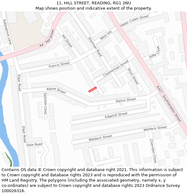 11, HILL STREET, READING, RG1 2NU: Location map and indicative extent of plot