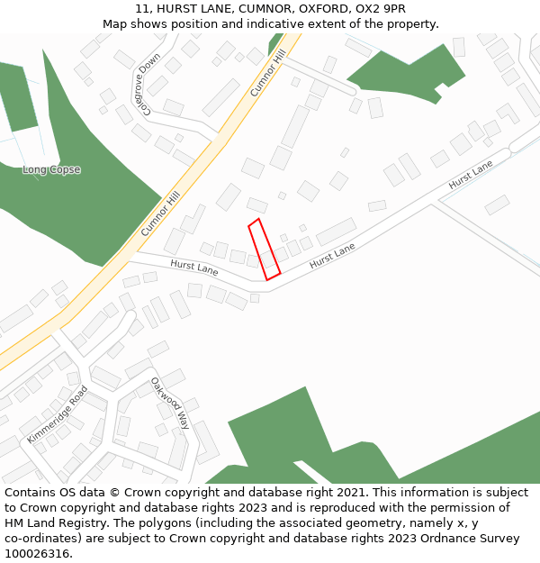 11, HURST LANE, CUMNOR, OXFORD, OX2 9PR: Location map and indicative extent of plot