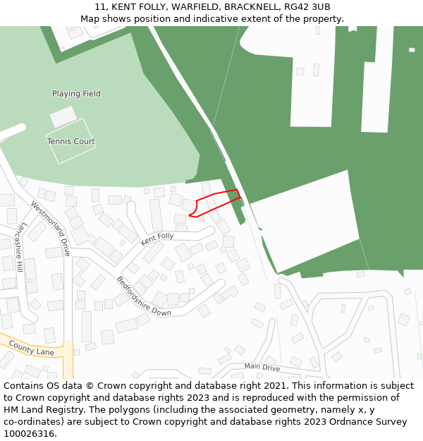 11, KENT FOLLY, WARFIELD, BRACKNELL, RG42 3UB: Location map and indicative extent of plot