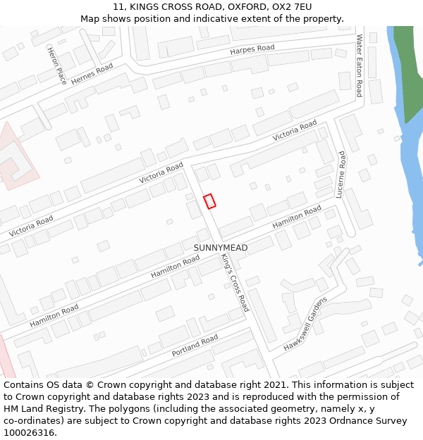 11, KINGS CROSS ROAD, OXFORD, OX2 7EU: Location map and indicative extent of plot