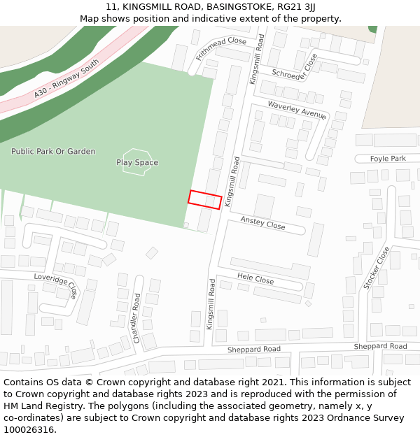 11, KINGSMILL ROAD, BASINGSTOKE, RG21 3JJ: Location map and indicative extent of plot