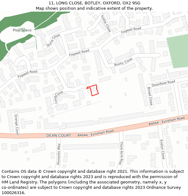 11, LONG CLOSE, BOTLEY, OXFORD, OX2 9SG: Location map and indicative extent of plot