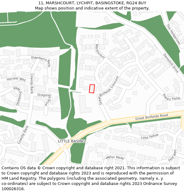 11, MARSHCOURT, LYCHPIT, BASINGSTOKE, RG24 8UY: Location map and indicative extent of plot