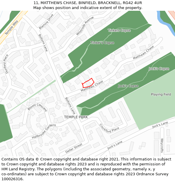 11, MATTHEWS CHASE, BINFIELD, BRACKNELL, RG42 4UR: Location map and indicative extent of plot