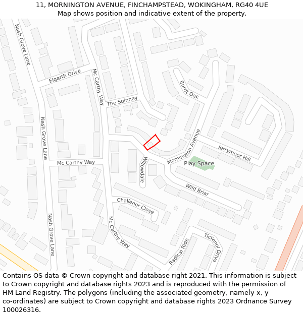 11, MORNINGTON AVENUE, FINCHAMPSTEAD, WOKINGHAM, RG40 4UE: Location map and indicative extent of plot