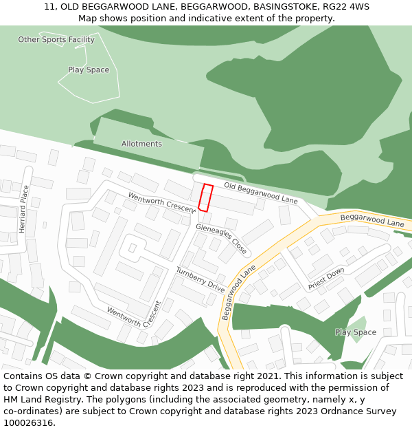 11, OLD BEGGARWOOD LANE, BEGGARWOOD, BASINGSTOKE, RG22 4WS: Location map and indicative extent of plot