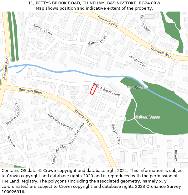 11, PETTYS BROOK ROAD, CHINEHAM, BASINGSTOKE, RG24 8RW: Location map and indicative extent of plot