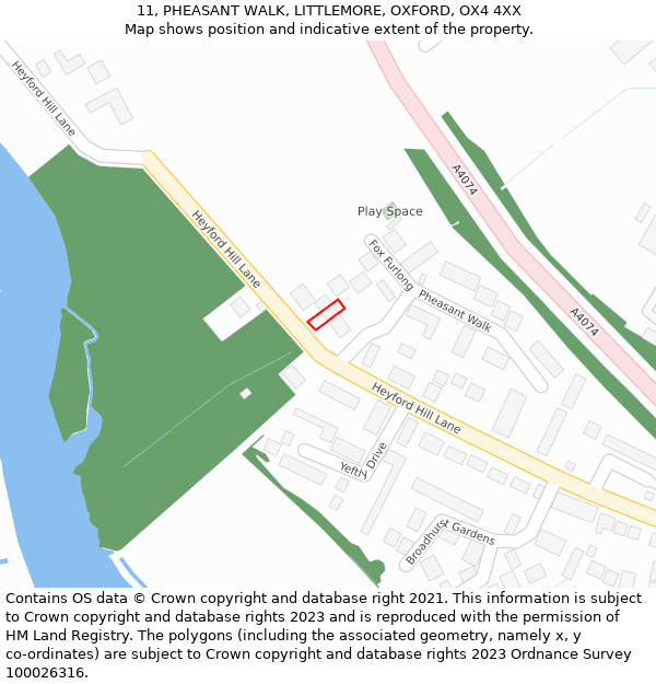 11, PHEASANT WALK, LITTLEMORE, OXFORD, OX4 4XX: Location map and indicative extent of plot