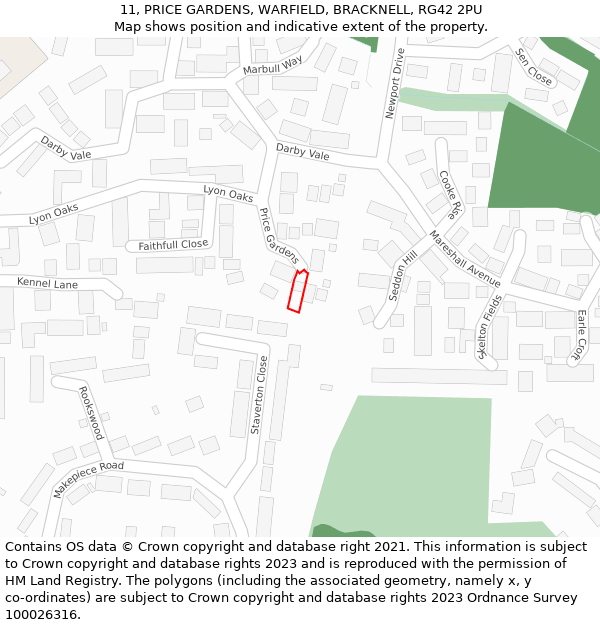 11, PRICE GARDENS, WARFIELD, BRACKNELL, RG42 2PU: Location map and indicative extent of plot