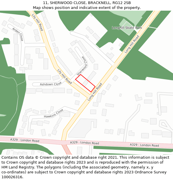 11, SHERWOOD CLOSE, BRACKNELL, RG12 2SB: Location map and indicative extent of plot