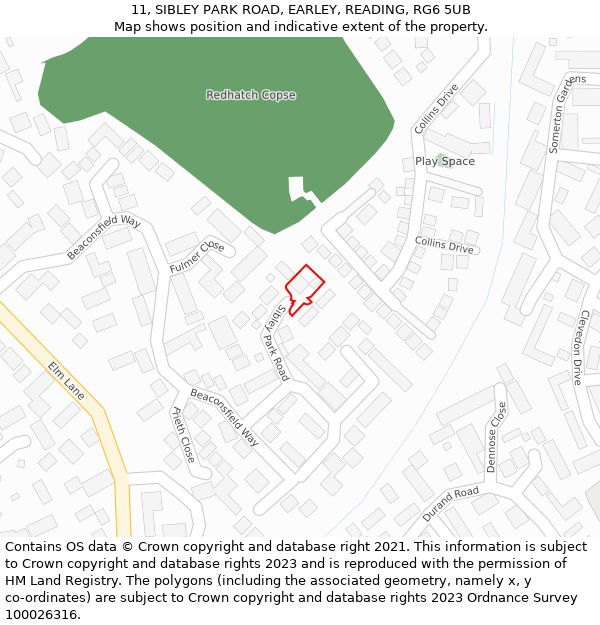 11, SIBLEY PARK ROAD, EARLEY, READING, RG6 5UB: Location map and indicative extent of plot