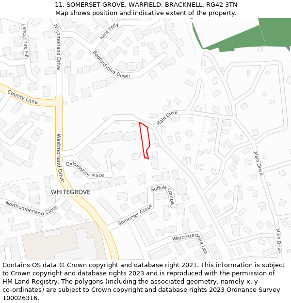 11, SOMERSET GROVE, WARFIELD, BRACKNELL, RG42 3TN: Location map and indicative extent of plot
