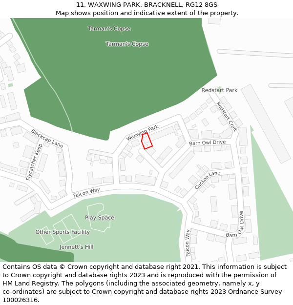 11, WAXWING PARK, BRACKNELL, RG12 8GS: Location map and indicative extent of plot