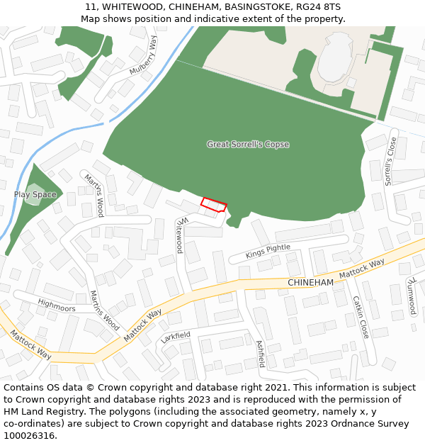 11, WHITEWOOD, CHINEHAM, BASINGSTOKE, RG24 8TS: Location map and indicative extent of plot