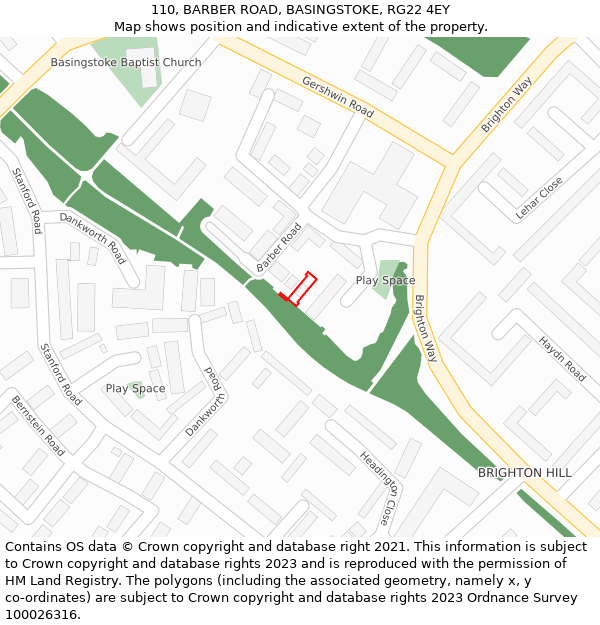 110, BARBER ROAD, BASINGSTOKE, RG22 4EY: Location map and indicative extent of plot