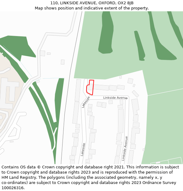 110, LINKSIDE AVENUE, OXFORD, OX2 8JB: Location map and indicative extent of plot