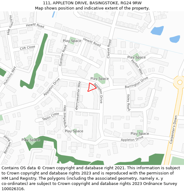 111, APPLETON DRIVE, BASINGSTOKE, RG24 9RW: Location map and indicative extent of plot